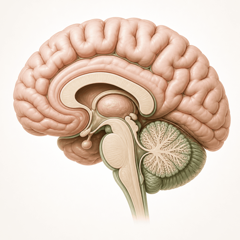 Neuroanatomy — Sagittal section — cerebrum to brainstem