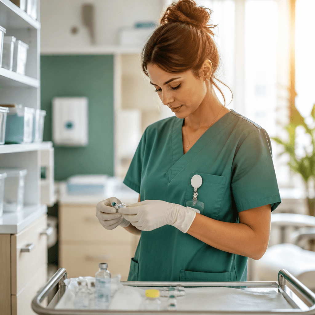 A nurse safely preparing medication